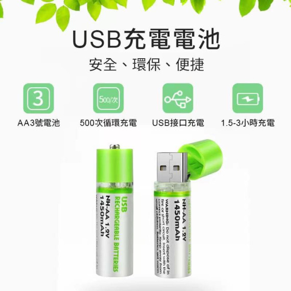 USB充電可循環AA電池(4粒）