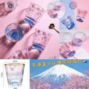 金邊富士山櫻花玻璃杯